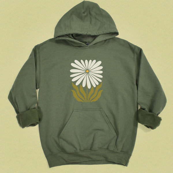 Modern Daisy Flower Hooded Sweatshirt