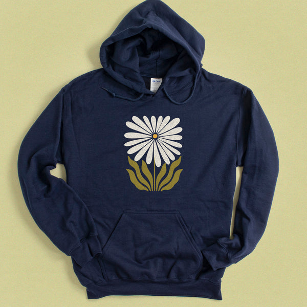 Modern Daisy Flower Hooded Sweatshirt