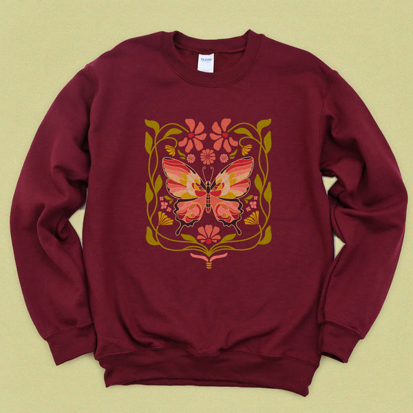 Jewel Flower Butterfly Crewneck Sweatshirt