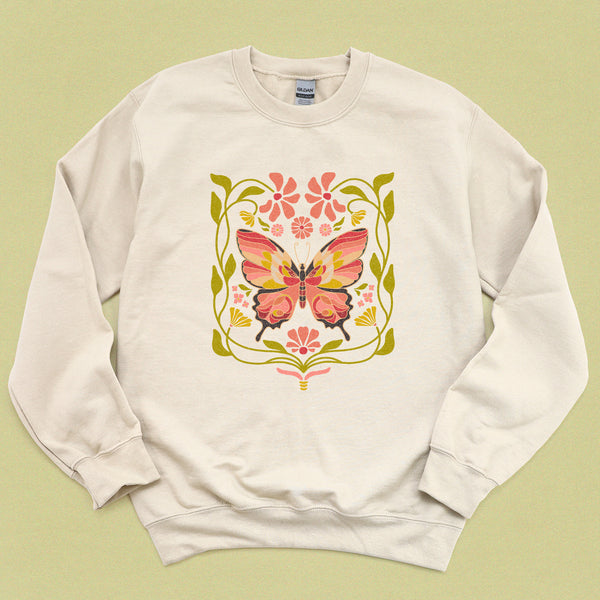 Jewel Flower Butterfly Crewneck Sweatshirt