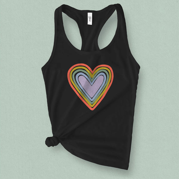 Rainbow Heart Graphic Tank Top - MoxiCali
