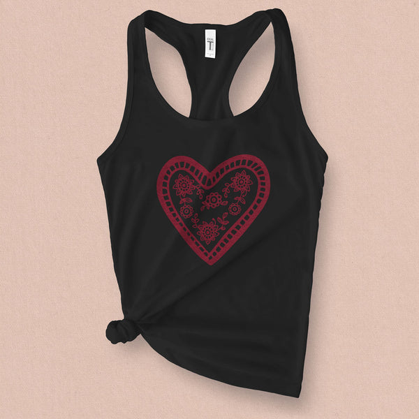 Vintage Heart Stamped Graphic Tank Top - MoxiCali