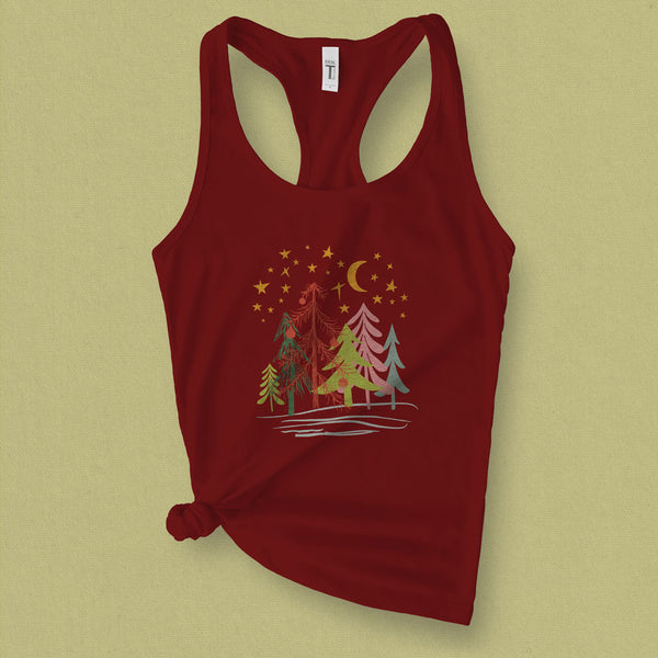 Pastel Christmas Forest Graphic Tank Top - MoxiCali