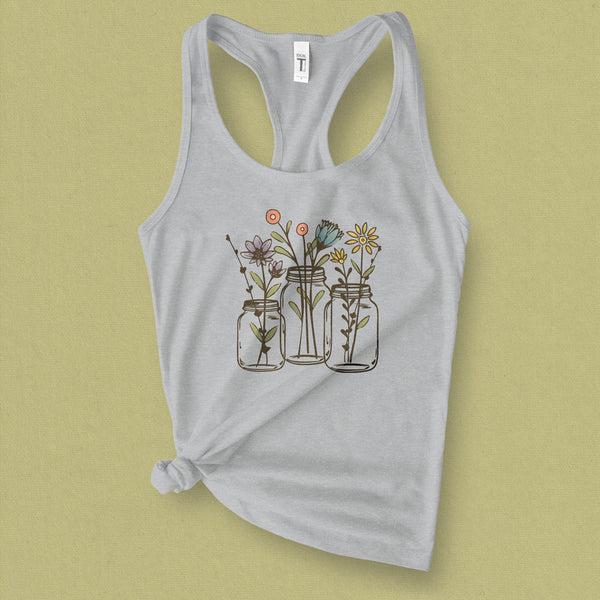 Wildflower Mason Jar Graphic Tank Top - MoxiCali
