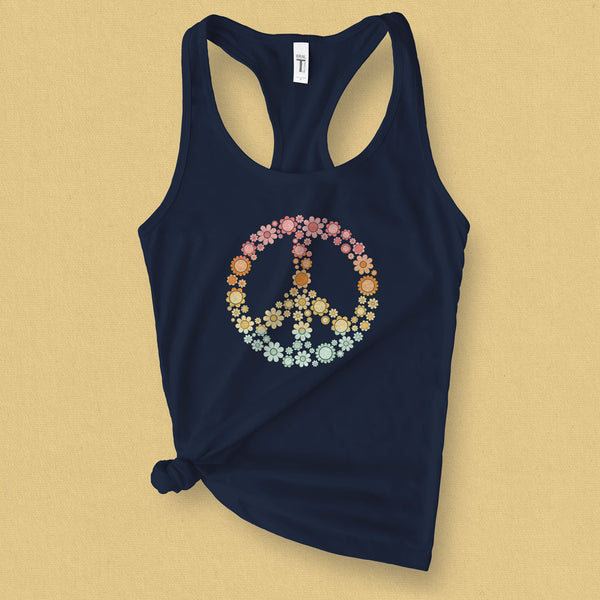 Mini Flower Peace Sign Graphic Tank Top - MoxiCali