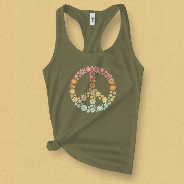 Mini Flower Peace Sign Graphic Tank Top - MoxiCali
