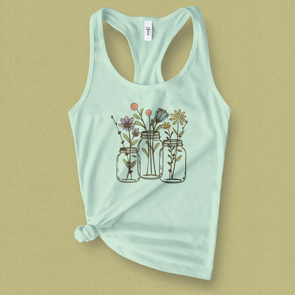 Wildflower Mason Jar Graphic Tank Top - MoxiCali