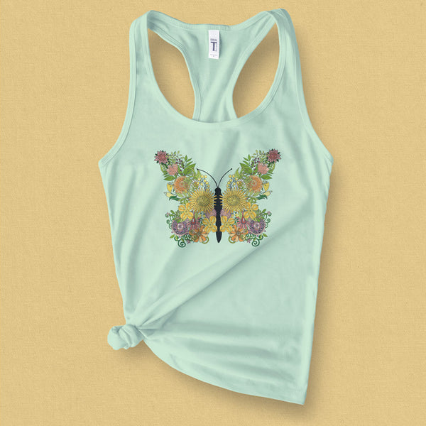Flower Butterfly Graphic Tank Top - MoxiCali