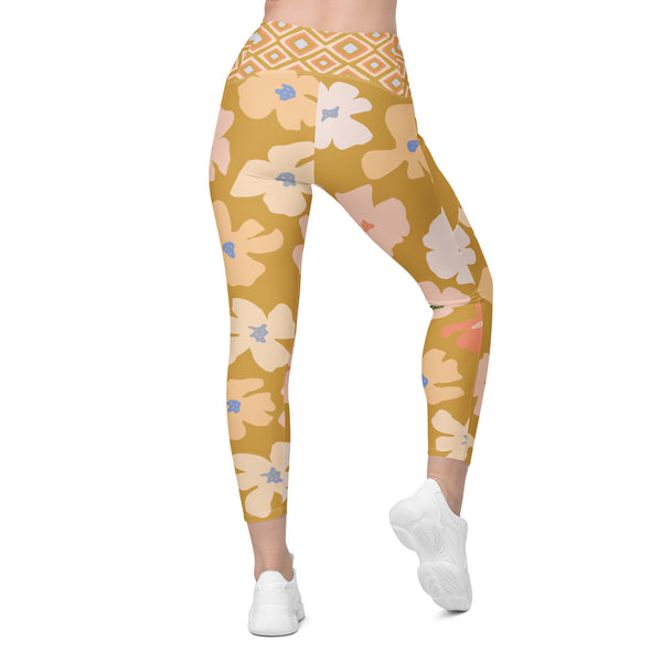 Big Retro Flower and Tribal Print Leggings with pockets - MoxiCali