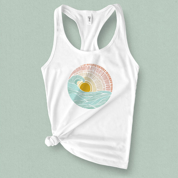 Barrel Wave Sunset Graphic Tank Top - MoxiCali