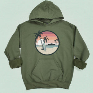 Tropical Beach Surfer Hooded Sweatshirt