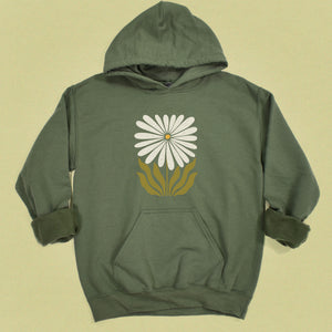 Modern Daisy Flower Hooded Sweatshirt