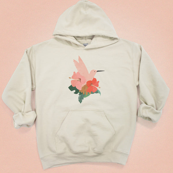 Tropical Hibiscus Hummingbird Hooded Sweatshirt