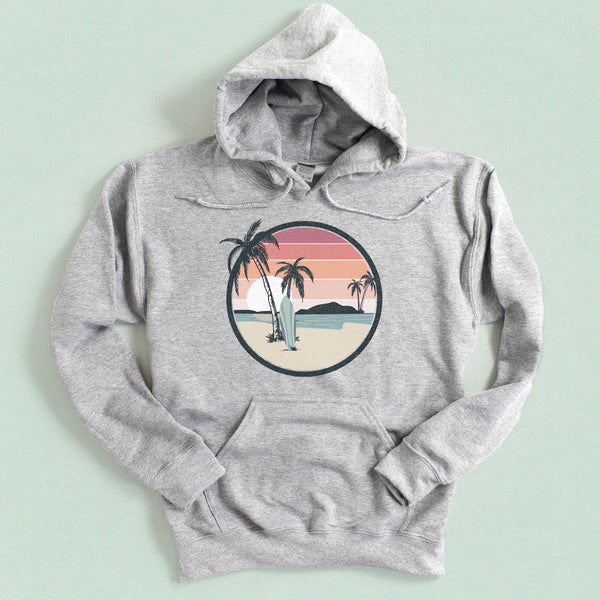 Tropical Beach Surfer Hooded Sweatshirt