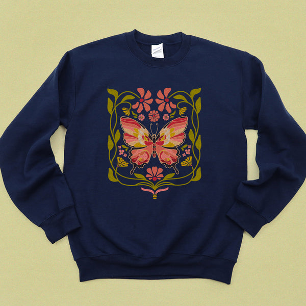 Jewel Flower Butterfly Crewneck Sweatshirt