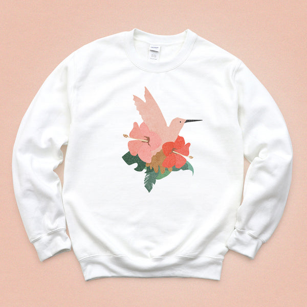 Tropical Hibiscus Hummingbird Crewneck Sweatshirt