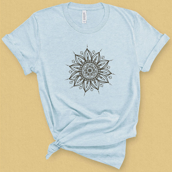 Sacred Mandala Sunflower Graphic Tee - MoxiCali