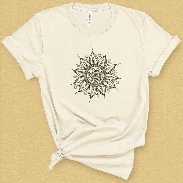 Sacred Mandala Sunflower Graphic Tee - MoxiCali