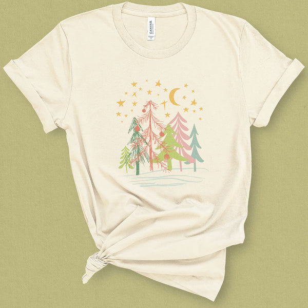 Pastel Christmas Forest Graphic Tee - MoxiCali