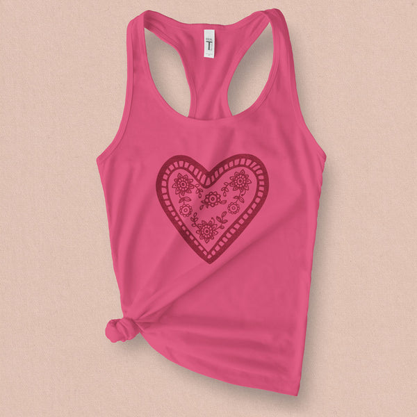 Vintage Heart Stamped Graphic Tank Top - MoxiCali
