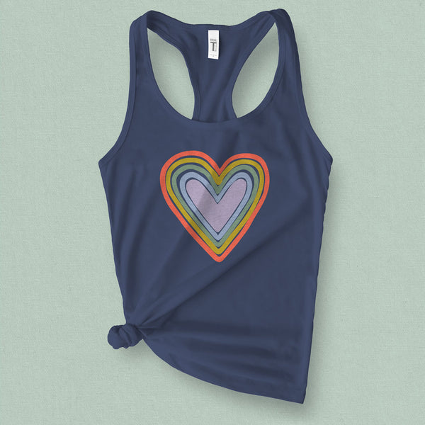 Rainbow Heart Graphic Tank Top - MoxiCali