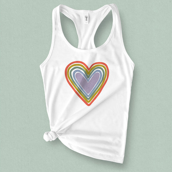 Rainbow Heart Graphic Tank Top - MoxiCali