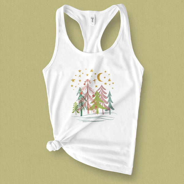 Pastel Christmas Forest Graphic Tank Top - MoxiCali