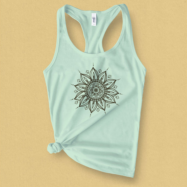 Sacred Mandala Sunflower Graphic Tank Top - MoxiCali