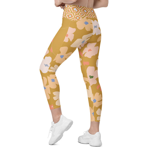 Big Retro Flower and Tribal Print Leggings with pockets - MoxiCali