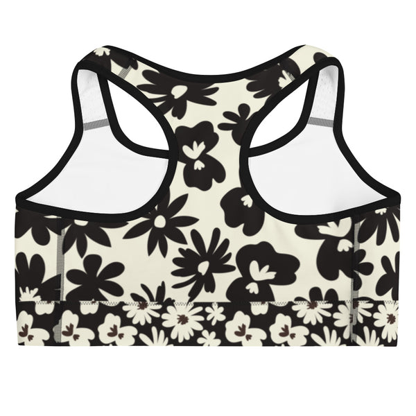 Black and White Flower Print Sports bra - MoxiCali