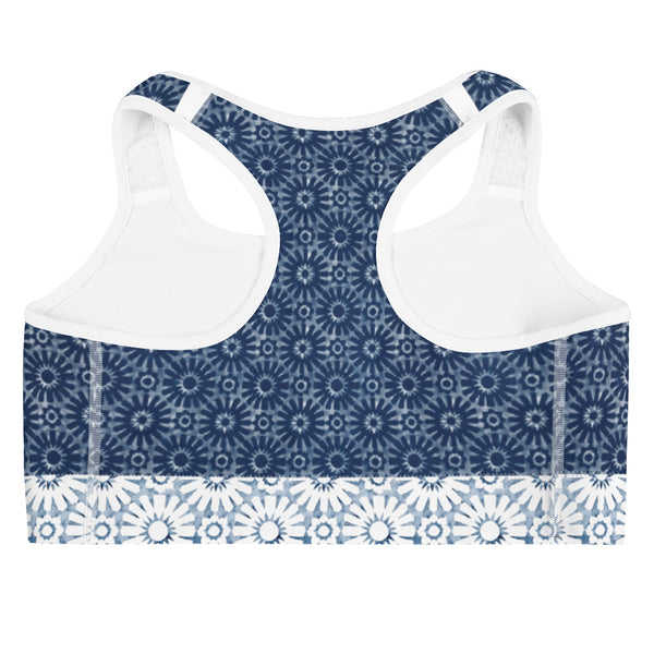 Shibori Moroccan Tile Flower Print Sports Bra - MoxiCali