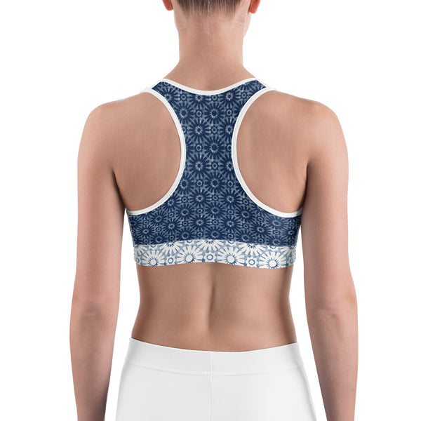 Shibori Moroccan Tile Flower Print Sports Bra - MoxiCali