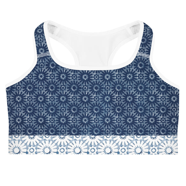 Shibori Moroccan Tile Flower Print Sports Bra - MoxiCali