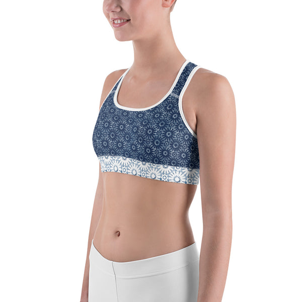 Shibori Moroccan Tile Flower Print Sports Bra - MoxiCali