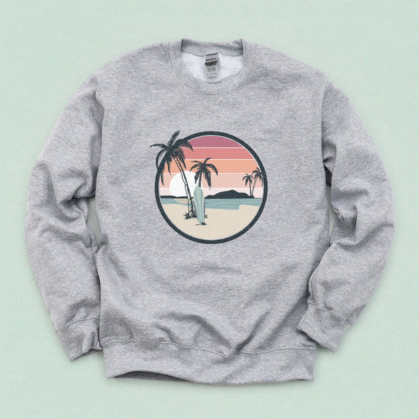 Tropical Beach Surfer Crewneck Sweatshirt