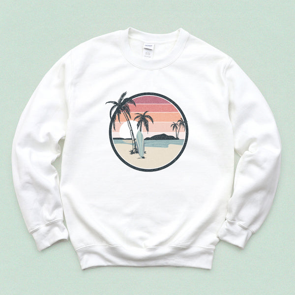 Tropical Beach Surfer Crewneck Sweatshirt