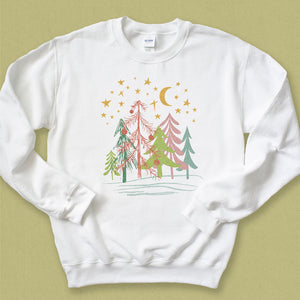 Pastel Christmas Forest Graphic Sweatshirt - MoxiCali
